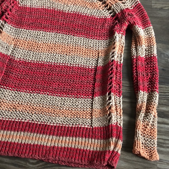 Free People Desert Moon Sweater Open Knit Red Stripe Cotton XS Fishermancore - Picture 5 of 15
